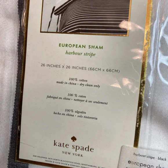 New in package, Kate Spade European sham Harbor stripe black-and-white - Picture 4 of 6
